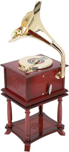 مربع موسيقى Gramophone ، التماثيل الصوتية للموسيقى ، مربع موسيقى المجوهرات الرجعية ، مربع موسيقى المجوهرات ، هدية عيد ميلاد سطح المكتب المنزلي (غراموفون بني مع قاعدة) in Saudi Arabia