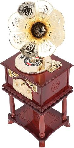 مربع موسيقى Gramophone ، التماثيل الصوتية للموسيقى ، مربع موسيقى المجوهرات الرجعية ، مربع موسيقى المجوهرات ، هدية عيد ميلاد سطح المكتب المنزلي (غراموفون بني مع قاعدة) in Saudi Arabia