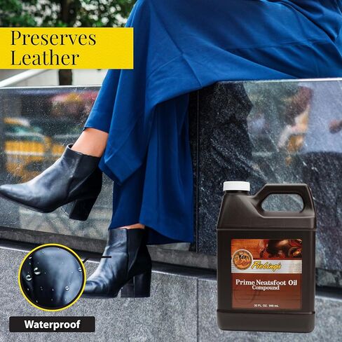 Fiebing's Prime Neatsfoot Oil 32 Fl Oz - Leather Conditioner & Preservative with Synthetic & Natural Animal Oil - Waterproof, Soften, Restore & Strengthen Leathercraft Shoe, Boot, Saddle, Couch, Purse in Saudi Arabia