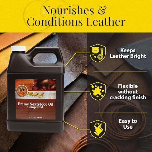 Fiebing's Prime Neatsfoot Oil 32 Fl Oz - Leather Conditioner & Preservative with Synthetic & Natural Animal Oil - Waterproof, Soften, Restore & Strengthen Leathercraft Shoe, Boot, Saddle, Couch, Purse in Saudi Arabia