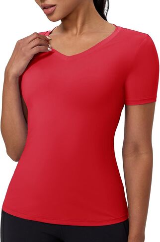 Women's V Neck Compression Shirts Short-Sleeve Athletic T-Shirt Slim Fit Workout Quick Dry Tops for Gym Sports in Saudi Arabia
