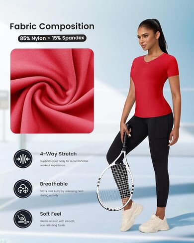 Women's V Neck Compression Shirts Short-Sleeve Athletic T-Shirt Slim Fit Workout Quick Dry Tops for Gym Sports in Saudi Arabia