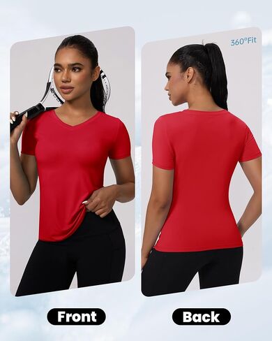Women's V Neck Compression Shirts Short-Sleeve Athletic T-Shirt Slim Fit Workout Quick Dry Tops for Gym Sports in Saudi Arabia