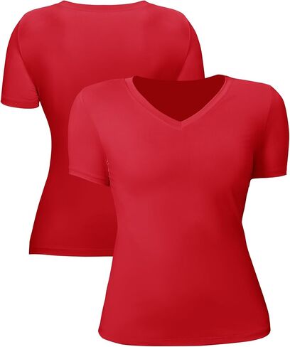 Women's V Neck Compression Shirts Short-Sleeve Athletic T-Shirt Slim Fit Workout Quick Dry Tops for Gym Sports in Saudi Arabia