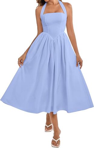 Parthea Women's Summer Halter Midi Dresses 2025 Elegant A Line Flowy Sundress Wedding Guest Beach Vacation Long Dress in Saudi Arabia