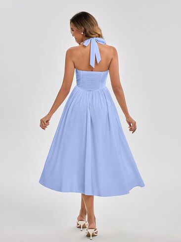Parthea Women's Summer Halter Midi Dresses 2025 Elegant A Line Flowy Sundress Wedding Guest Beach Vacation Long Dress in Saudi Arabia
