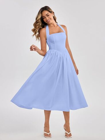 Parthea Women's Summer Halter Midi Dresses 2025 Elegant A Line Flowy Sundress Wedding Guest Beach Vacation Long Dress in Saudi Arabia