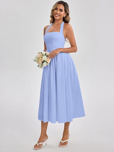 Parthea Women's Summer Halter Midi Dresses 2025 Elegant A Line Flowy Sundress Wedding Guest Beach Vacation Long Dress in Saudi Arabia