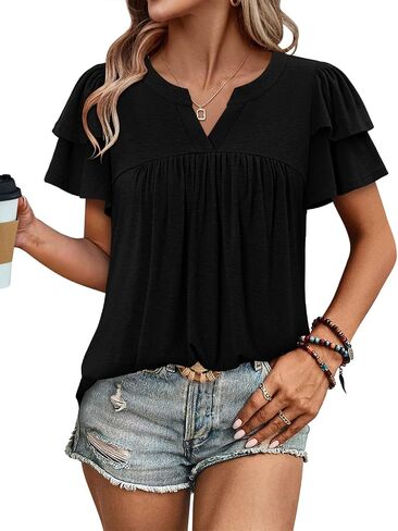BETTE BOUTIK Womens Crewneck Short Sleeve Summer Tops Pleated Tunic Shirts S-3XL in Kuwait