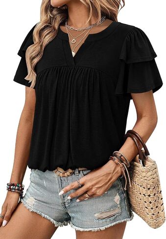 BETTE BOUTIK Womens Crewneck Short Sleeve Summer Tops Pleated Tunic Shirts S-3XL in Kuwait