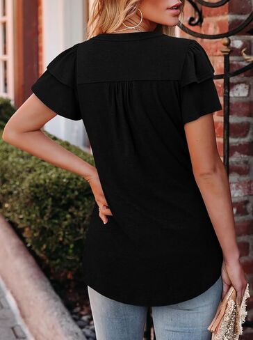 BETTE BOUTIK Womens Crewneck Short Sleeve Summer Tops Pleated Tunic Shirts S-3XL in Kuwait