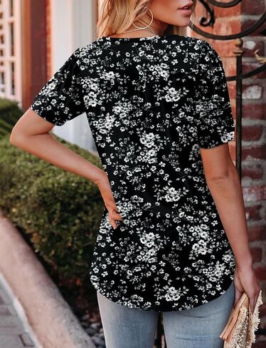 BETTE BOUTIK Womens Crewneck Short Sleeve Summer Tops Pleated Tunic Shirts S-3XL in Kuwait