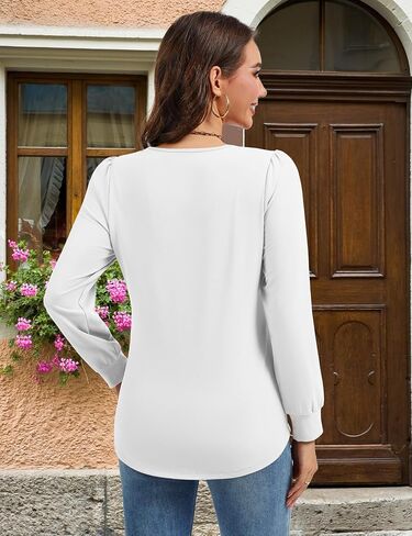 YUCOLEN Long Sleeve Shirts for Women Tunic Tops for Leggings Pleated Scoop Neck Puff Sleeve Blouses Dressy Casual S-XXL in Saudi Arabia