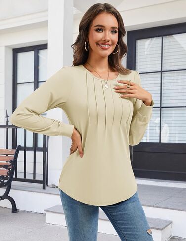 YUCOLEN Long Sleeve Shirts for Women Tunic Tops for Leggings Pleated Scoop Neck Puff Sleeve Blouses Dressy Casual S-XXL in Saudi Arabia