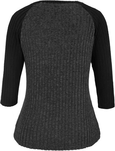 Heymiss Womens Sweaters 3/4 Sleeve Shirts Lightweight Loose Casual Blouses Color Block Tunic Tops in Kuwait