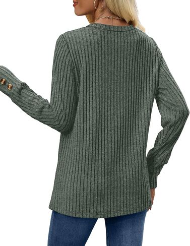 Ofeefan قمصان طويلة الأكمام للسترات الصوفية للنساء الزر بالإضافة إلى الحجم أزياء ملابس السترات أو قمم التآكل مع طماق in Kuwait