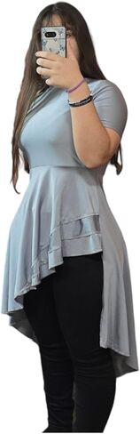 Women´s Short Sleeve Round Neck Ruffle Tunic Blouse With Asymmetrical Irregular Hem in Kuwait