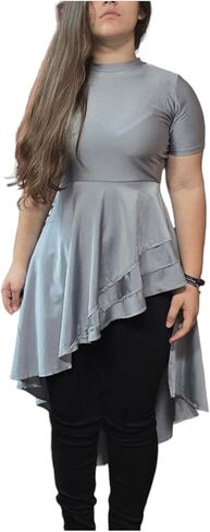 Women´s Short Sleeve Round Neck Ruffle Tunic Blouse With Asymmetrical Irregular Hem in Kuwait