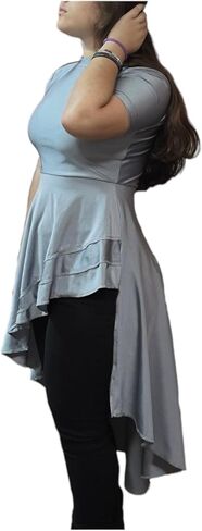 Women´s Short Sleeve Round Neck Ruffle Tunic Blouse With Asymmetrical Irregular Hem in Kuwait