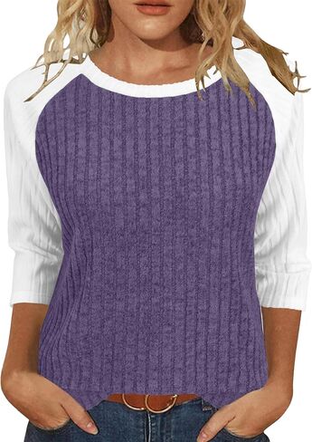 Heymiss Womens Sweaters 3/4 Sleeve Shirts Lightweight Loose Casual Blouses Color Block Tunic Tops in Kuwait