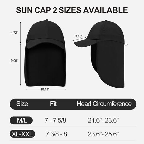 M/L/XL/XXL Waterproof UPF50+ Sun Hats with Neck Flap for Men Women Light Fishing Hat Cool Baseball Cap for Hiking Beach in Saudi Arabia