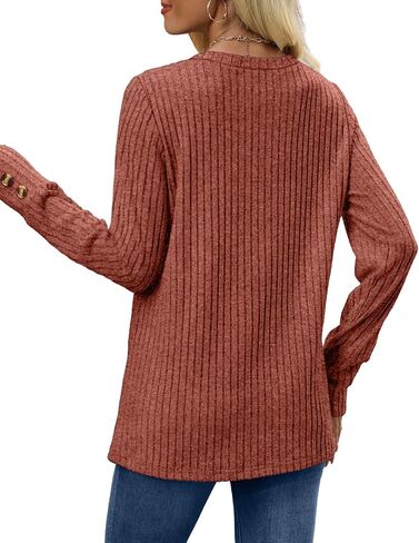 Ofeefan قمصان طويلة الأكمام للسترات الصوفية للنساء الزر بالإضافة إلى الحجم أزياء ملابس السترات أو قمم التآكل مع طماق in Saudi Arabia