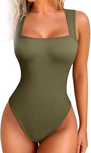 Snugsy Ribbed Snatching Bodysuit, Roarrave Sleeveless Tummy Control Tank Tops Bodysuits, Square Neck Bodysuits in Kuwait