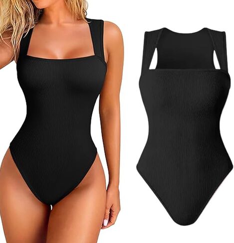 Snugsy Ribbed Snatching Bodysuit, Roarrave Sleeveless Tummy Control Tank Tops Bodysuits, Square Neck Bodysuits in Kuwait