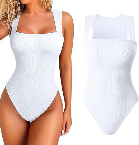 Snugsy Ribbed Snatching Bodysuit, Roarrave Sleeveless Tummy Control Tank Tops Bodysuits, Square Neck Bodysuits in Kuwait