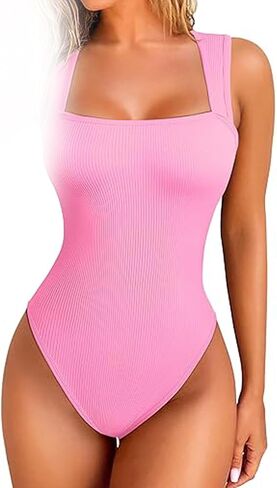 Snugsy Ribbed Snatching Bodysuit, Roarrave Sleeveless Tummy Control Tank Tops Bodysuits, Square Neck Bodysuits in Kuwait