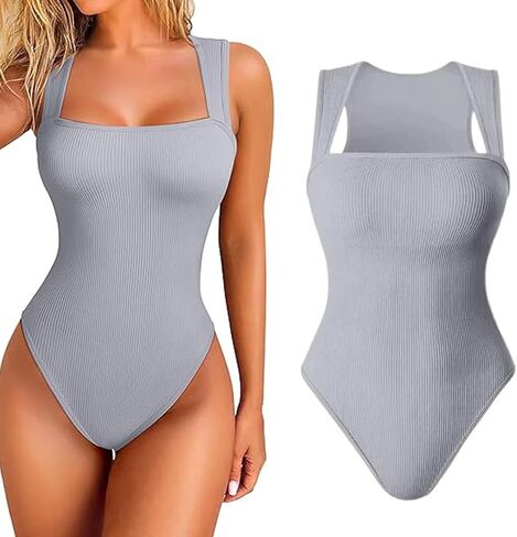Snugsy Ribbed Snatching Bodysuit, Roarrave Sleeveless Tummy Control Tank Tops Bodysuits, Square Neck Bodysuits in Kuwait