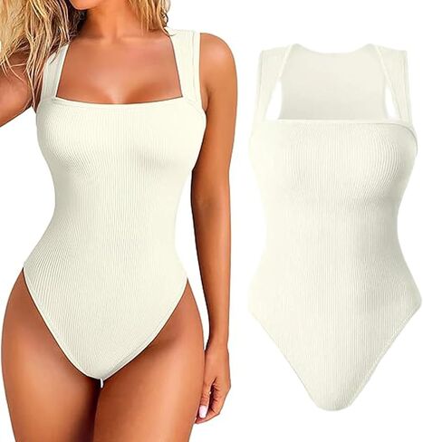 Snugsy Ribbed Snatching Bodysuit, Roarrave Sleeveless Tummy Control Tank Tops Bodysuits, Square Neck Bodysuits in Kuwait