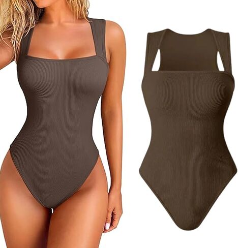 Snugsy Ribbed Snatching Bodysuit, Roarrave Sleeveless Tummy Control Tank Tops Bodysuits, Square Neck Bodysuits in Kuwait