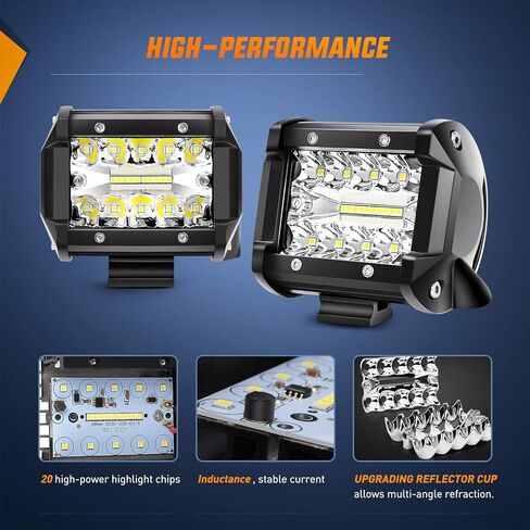 Nilight Led Pods 4Inch 60W Flood Spot Combo Off Road Driving Fog Light Bar Work Lighting for Truck Tractor Pickup Boat SUV ATV UTV 4WD Car 4x4 Van Camper Motorcycle Dirt Bike Golf Cart 12V 24V in Saudi Arabia