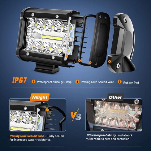 Nilight Led Pods 4Inch 60W Flood Spot Combo Off Road Driving Fog Light Bar Work Lighting for Truck Tractor Pickup Boat SUV ATV UTV 4WD Car 4x4 Van Camper Motorcycle Dirt Bike Golf Cart 12V 24V in Saudi Arabia