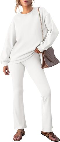 ANRABESS Women 2 Piece Sweatsuits Lounge Set Oversized Fleece Crewneck Sweatshirts Flare Pants 2025 Fall Outfits Clothes in Saudi Arabia