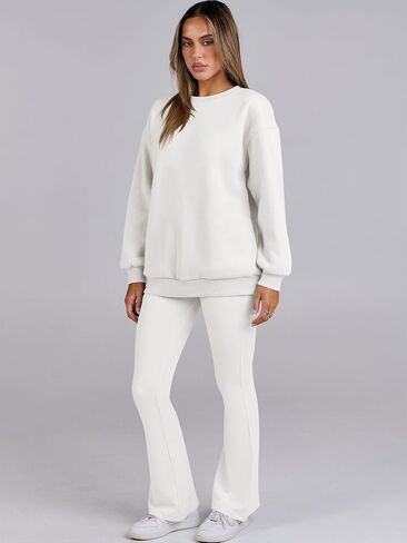 ANRABESS Women 2 Piece Sweatsuits Lounge Set Oversized Fleece Crewneck Sweatshirts Flare Pants 2025 Fall Outfits Clothes in Saudi Arabia