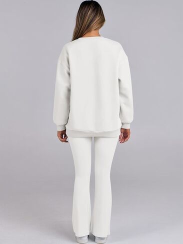 ANRABESS Women 2 Piece Sweatsuits Lounge Set Oversized Fleece Crewneck Sweatshirts Flare Pants 2025 Fall Outfits Clothes in Saudi Arabia