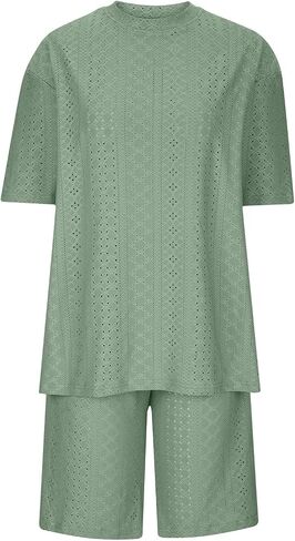 Womens Summer Beach Vacation Outfits 2024 2 Piece Short Set Oversized Tshirt Bermuda Shorts Matching Lounge Sets in Saudi Arabia