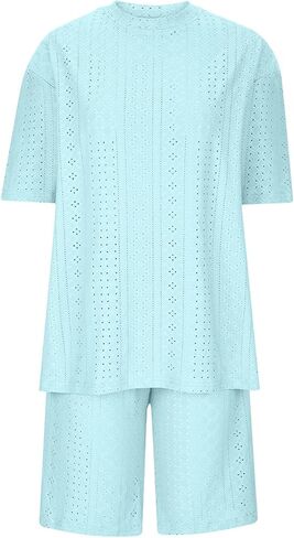Womens Summer Beach Vacation Outfits 2024 2 Piece Short Set Oversized Tshirt Bermuda Shorts Matching Lounge Sets in Saudi Arabia