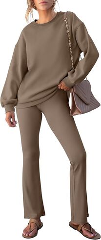 ANRABESS Women 2 Piece Sweatsuits Lounge Set Oversized Fleece Crewneck Sweatshirts Flare Pants 2025 Fall Outfits Clothes in Saudi Arabia