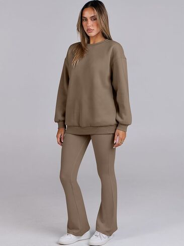 ANRABESS Women 2 Piece Sweatsuits Lounge Set Oversized Fleece Crewneck Sweatshirts Flare Pants 2025 Fall Outfits Clothes in Saudi Arabia