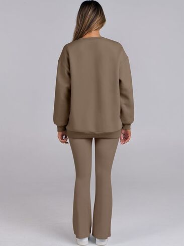 ANRABESS Women 2 Piece Sweatsuits Lounge Set Oversized Fleece Crewneck Sweatshirts Flare Pants 2025 Fall Outfits Clothes in Saudi Arabia