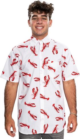 Lobster Shirt Button Up White Short Sleeve Kramer Halloween Costume Men’s Hawaiian Shirts Cosplay in Saudi Arabia