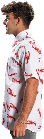 Lobster Shirt Button Up White Short Sleeve Kramer Halloween Costume Men’s Hawaiian Shirts Cosplay in Saudi Arabia