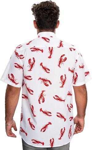 Lobster Shirt Button Up White Short Sleeve Kramer Halloween Costume Men’s Hawaiian Shirts Cosplay in Saudi Arabia