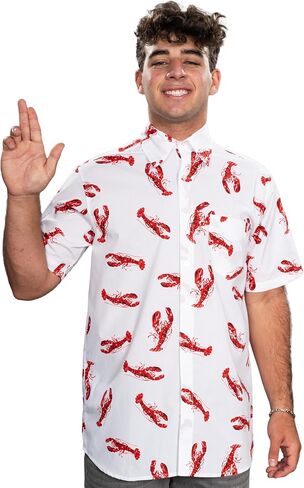Lobster Shirt Button Up White Short Sleeve Kramer Halloween Costume Men’s Hawaiian Shirts Cosplay in Saudi Arabia