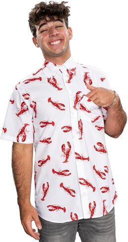 Lobster Shirt Button Up White Short Sleeve Kramer Halloween Costume Men’s Hawaiian Shirts Cosplay in Saudi Arabia