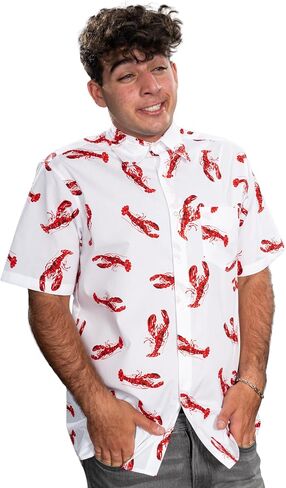 Lobster Shirt Button Up White Short Sleeve Kramer Halloween Costume Men’s Hawaiian Shirts Cosplay in Saudi Arabia