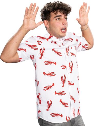 Lobster Shirt Button Up White Short Sleeve Kramer Halloween Costume Men’s Hawaiian Shirts Cosplay in Saudi Arabia